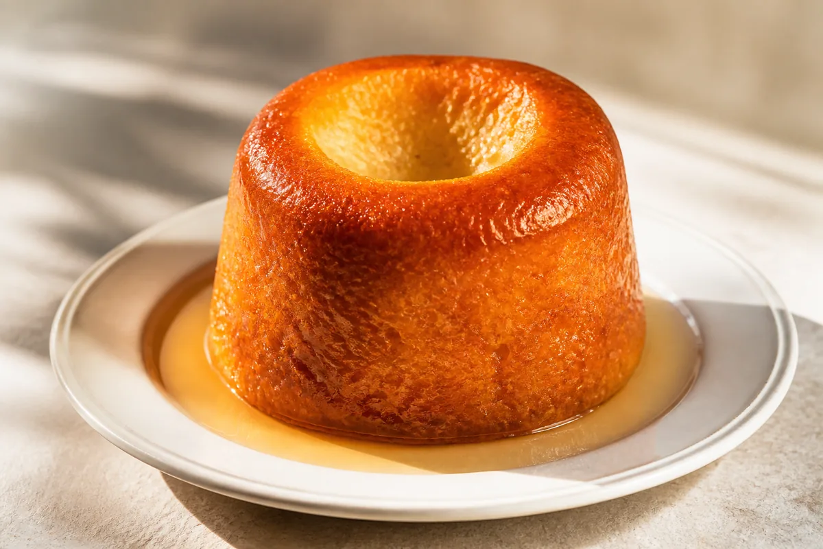 Un baba au rhum doré et généreusement imbibé