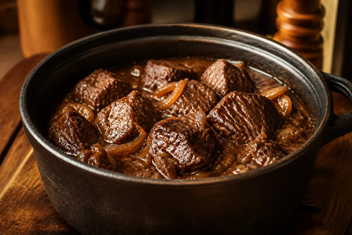 Une carbonnade flamande au bœuf dans sa sauce brune à la bière