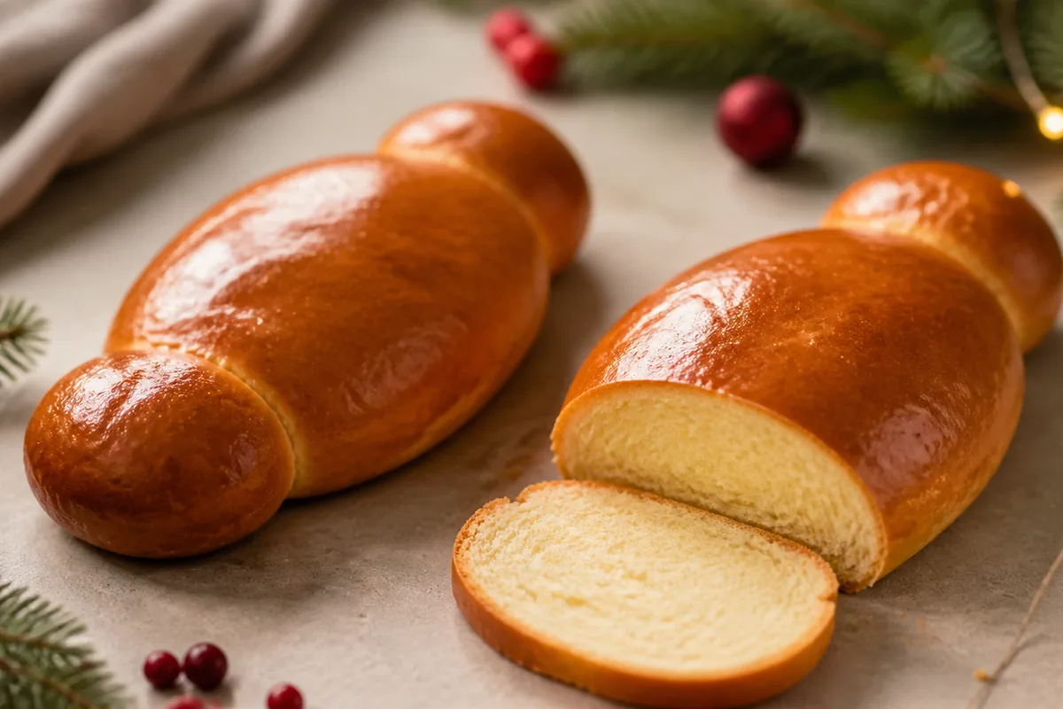 Deux coquilles de Noël briochées en forme d’enfant emmailloté