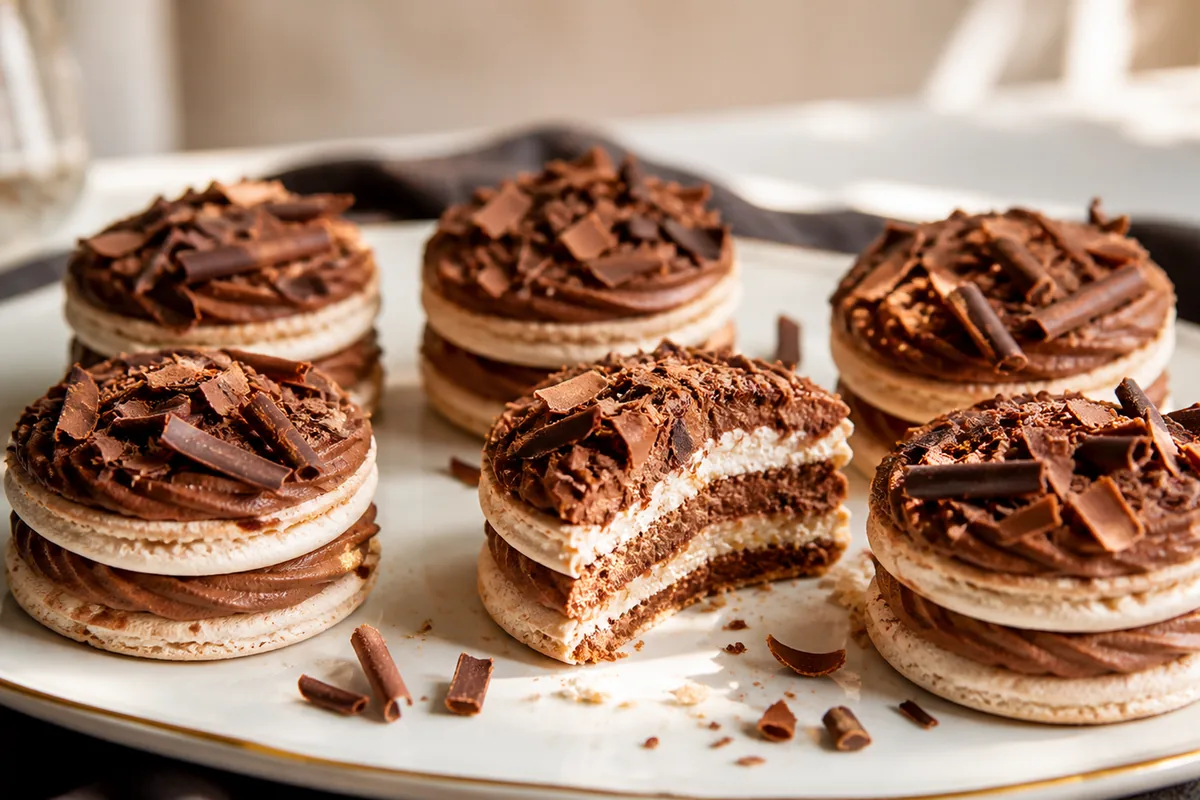 Merveilleux au chocolat couverts de copeaux sur une assiette