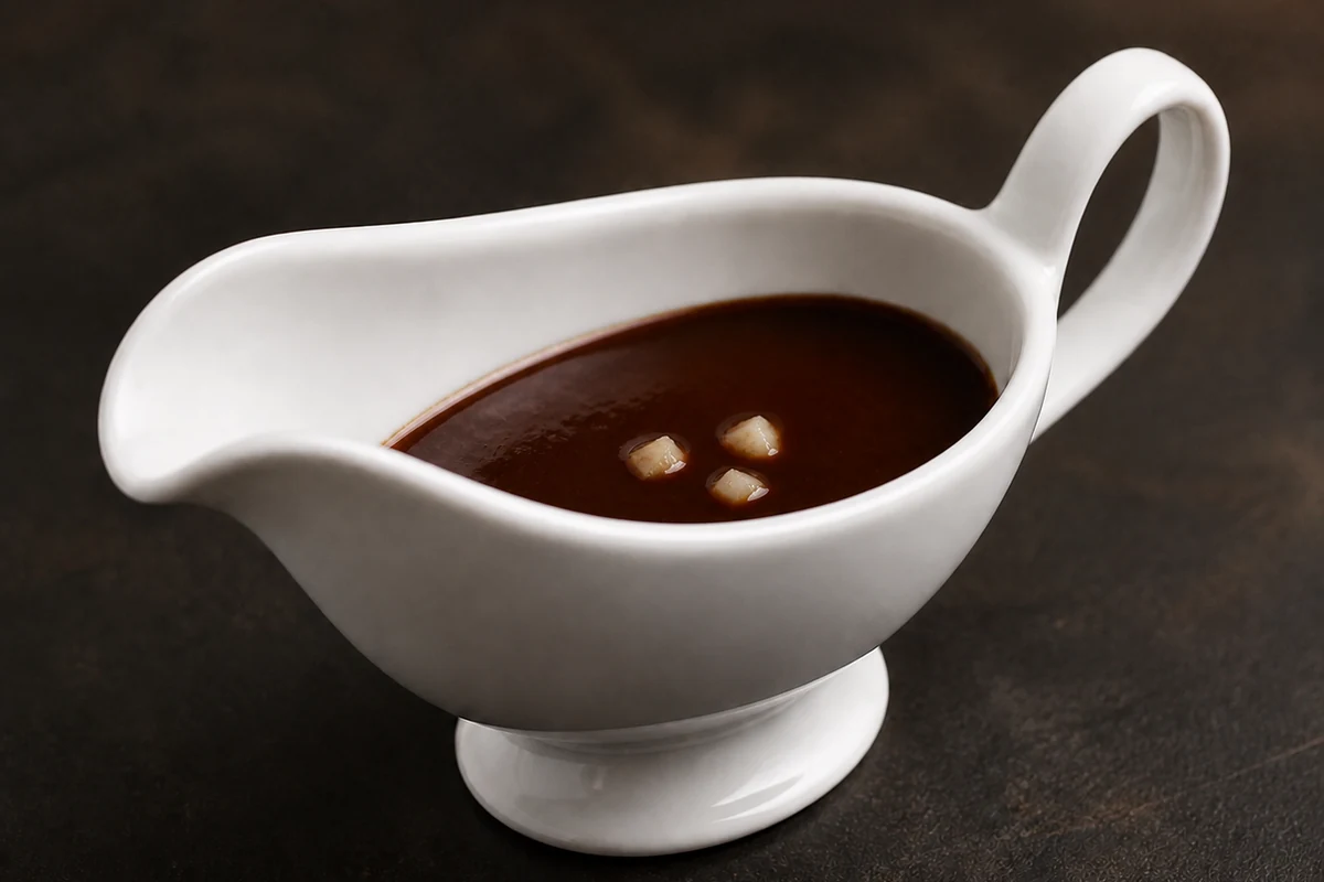 Une sauce bordelaise sombre au vin rouge, échalotes et moelle