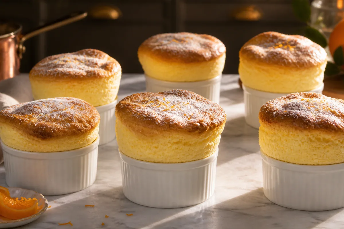 Soufflés au Grand Marnier dorés dans des ramequins individuels