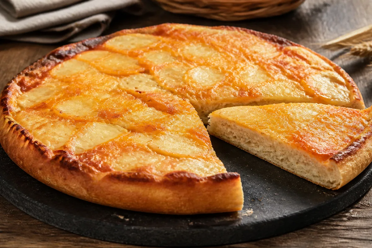 Tarte au maroilles dorée sur une pâte levée