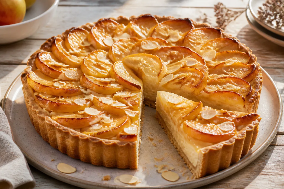 Tarte normande aux pommes dorée avec amandes effilées